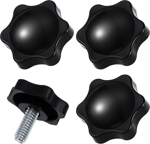 4PCS 1/4-20 Black Star Knobs, Star Hand Knob Thumb Screw Knobs with Bolts Threaded Knurled Thumb Nuts Grip Screw Plastic Hex Shaped Clamping Knob Handle for Lawn Mower, Umbrella Base in Saudi Arabia