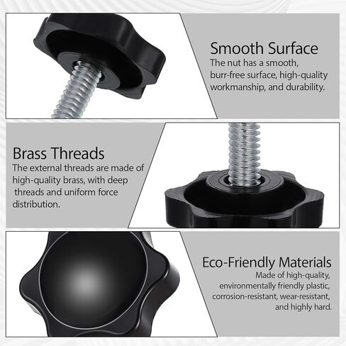 4PCS 1/4-20 Black Star Knobs, Star Hand Knob Thumb Screw Knobs with Bolts Threaded Knurled Thumb Nuts Grip Screw Plastic Hex Shaped Clamping Knob Handle for Lawn Mower, Umbrella Base in Saudi Arabia