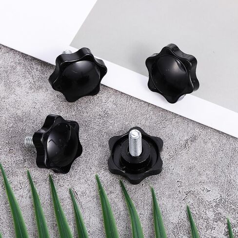 4PCS 1/4-20 Black Star Knobs, Star Hand Knob Thumb Screw Knobs with Bolts Threaded Knurled Thumb Nuts Grip Screw Plastic Hex Shaped Clamping Knob Handle for Lawn Mower, Umbrella Base in Saudi Arabia