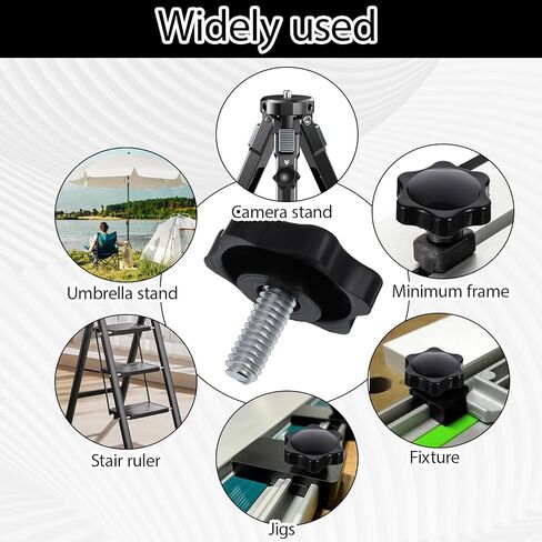 4PCS 1/4-20 Black Star Knobs, Star Hand Knob Thumb Screw Knobs with Bolts Threaded Knurled Thumb Nuts Grip Screw Plastic Hex Shaped Clamping Knob Handle for Lawn Mower, Umbrella Base in Saudi Arabia