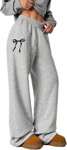 Girls Bowknot Baggy Sweatpants Teen Trendy Wide Leg Sweat Pants Elastic Waist Loose Jogger Casual Kids for 8-12Y in Kuwait