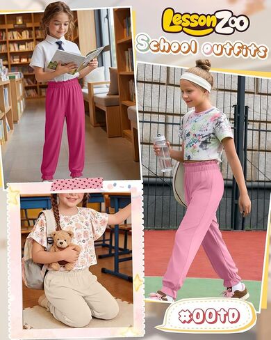 3 Pack Girls Jogger Pants 5-14 Years Ruffle Flowy Tapered Casual Pants High Waist Trousers with Pockets in Saudi Arabia