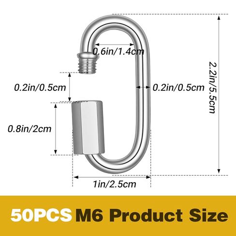 50 PCS M6 Quick Link Chain Connector, 1/4" Galvanized Chain Locking Carabiner Clips 620lbs Heavy Duty Link Connector for Connecting Hammock, Swings Shade Sails and Bird Toys in Kuwait