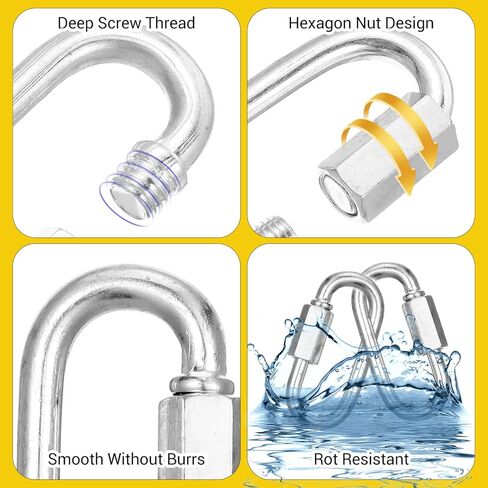 50 PCS M6 Quick Link Chain Connector, 1/4" Galvanized Chain Locking Carabiner Clips 620lbs Heavy Duty Link Connector for Connecting Hammock, Swings Shade Sails and Bird Toys in Kuwait