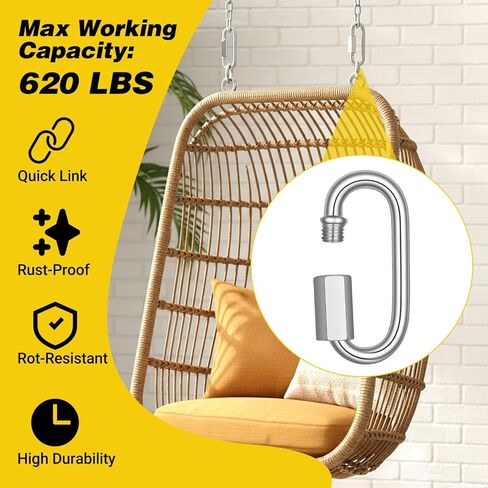 50 PCS M6 Quick Link Chain Connector, 1/4" Galvanized Chain Locking Carabiner Clips 620lbs Heavy Duty Link Connector for Connecting Hammock, Swings Shade Sails and Bird Toys in Kuwait