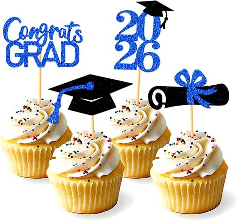 زينة التخرج 2025-24pcs Green Glitter 2025 تخرج القبعات الكب كيك لفئة 2025 الحفلات in Kuwait