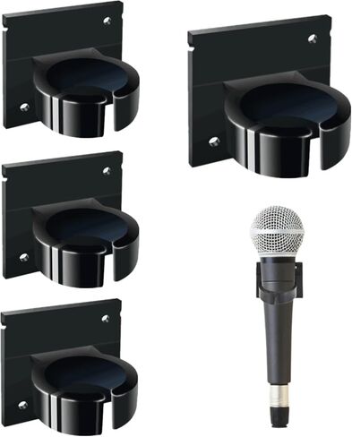 4 PCS Microphone Clips Universal Microphone Holders Microphone Bracket Clips Microphone Stand Hooks Microphone Wall Mount with Square Adhesive Backing for Home, Office, Hotel, Karaoke(Black) in Kuwait