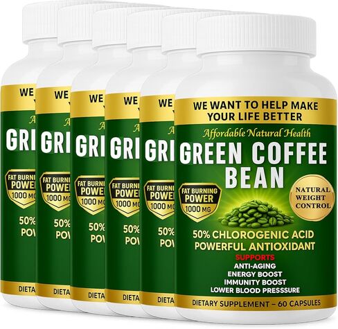 Green Coffee Bean Extract, 100% Pure Green Coffee Bean Capsules, 50% Chlorogenic Acid, 1000 mg Strength, 360 Capsules, 12 Month Supply, Non-GMO and Gluten Free, Traditional Herbal Supplement in Saudi Arabia