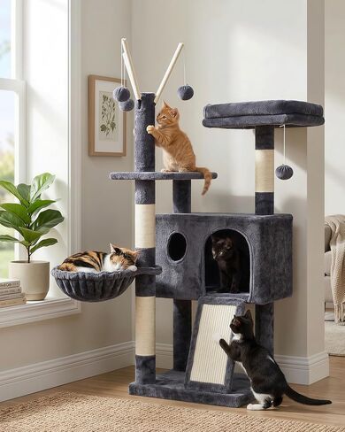 Hey-brother Cat Tree Tower, Scratching Posts with Removable Toys, Cozy Condo, Platform, Hammock, Sisal Scratch Board and Ball for Indoor Kittens, 41.3 Inches, Smoky Gray MPJ008SG in Kuwait