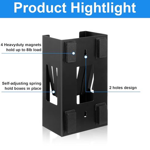 2 Pcs Magnetic Glove Dispenser, Wall Mount Boxes Holder Metal Glove Rack Organizer for Towels Wipes Paper Tissue, 5.9x10x3.7 Inch, Black in Saudi Arabia