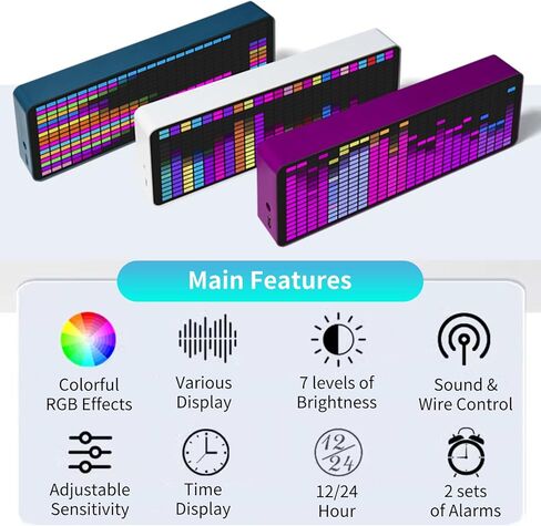 Diyeeni Music Spectrum Display, 16x24 384 RGB LED Display, 20 Dynamic & 7 Color Effects - Precise Sound Level Meter for Musicians and Audio Enthusiasts, Support Audible Cable Control in Saudi Arabia