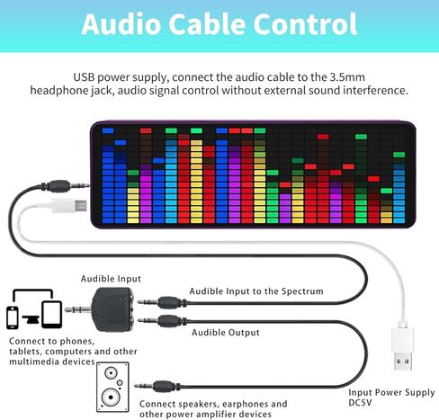 Diyeeni Music Spectrum Display, 16x24 384 RGB LED Display, 20 Dynamic & 7 Color Effects - Precise Sound Level Meter for Musicians and Audio Enthusiasts, Support Audible Cable Control in Saudi Arabia