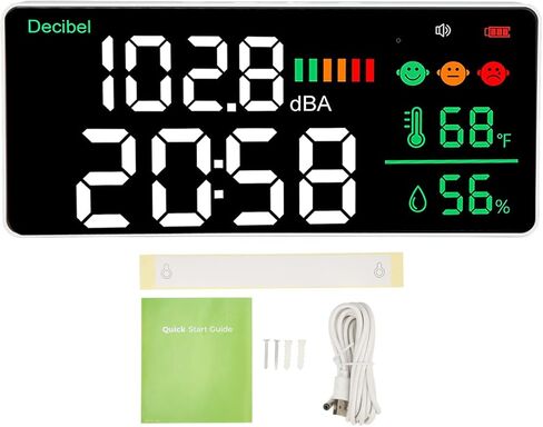 Diydeg ديسيبل متر قارئ مستوى الصوت، 4 في 1 11 بوصة شاشة LED كبيرة مثبتة على الحائط قارئ ديسيبل الضوضاء، مقياس الرطوبة لدرجة الحرارة الضوضاء للمنزل استوديو مصنع الفصول الدراسية in Saudi Arabia