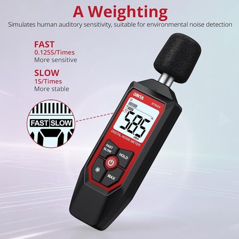 جهاز قياس ديسيبل BTNTA، جهاز قياس مستوى الصوت الرقمي 30-130 ديسيبل A-وزن، جهاز اختبار SPL محمول مع شاشة LCD بإضاءة خلفية، قارئ ديسيبل الضوضاء الحد الأقصى لبيانات إيقاف تشغيل الصوت لجيران مصنع المكاتب المنزلية in Kuwait