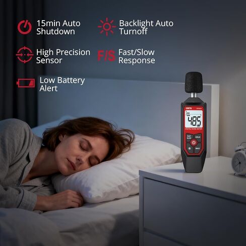 جهاز قياس ديسيبل BTNTA، جهاز قياس مستوى الصوت الرقمي 30-130 ديسيبل A-وزن، جهاز اختبار SPL محمول مع شاشة LCD بإضاءة خلفية، قارئ ديسيبل الضوضاء الحد الأقصى لبيانات إيقاف تشغيل الصوت لجيران مصنع المكاتب المنزلية in Kuwait