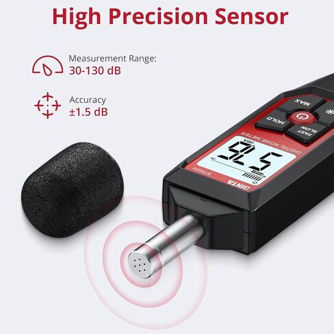 جهاز قياس ديسيبل BTNTA، جهاز قياس مستوى الصوت الرقمي 30-130 ديسيبل A-وزن، جهاز اختبار SPL محمول مع شاشة LCD بإضاءة خلفية، قارئ ديسيبل الضوضاء الحد الأقصى لبيانات إيقاف تشغيل الصوت لجيران مصنع المكاتب المنزلية in Kuwait