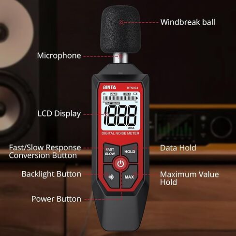 جهاز قياس ديسيبل BTNTA، جهاز قياس مستوى الصوت الرقمي 30-130 ديسيبل A-وزن، جهاز اختبار SPL محمول مع شاشة LCD بإضاءة خلفية، قارئ ديسيبل الضوضاء الحد الأقصى لبيانات إيقاف تشغيل الصوت لجيران مصنع المكاتب المنزلية in Kuwait