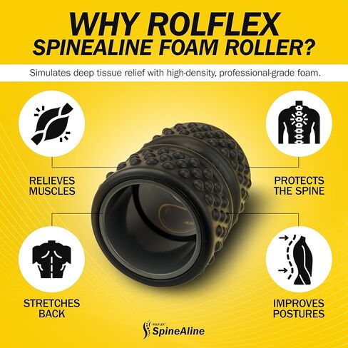 Rolflex SpineAline Back Roller – Muscle Rollers Deep Tissue Spine Alignment Tool – Ergonomic Spine, Neck and Back Massage Rollers – Durable & Portable Massage Roller – Supports Up to 300 lbs – Black in Kuwait