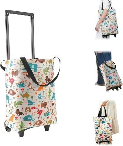 Portable Shopping cart Foldable with Wheels,Folding Shopping Cart Tote Bag Trolley Grocery Carts for Outdoors Reusable Grocery Bags Travel Bag (Flower) in Kuwait
