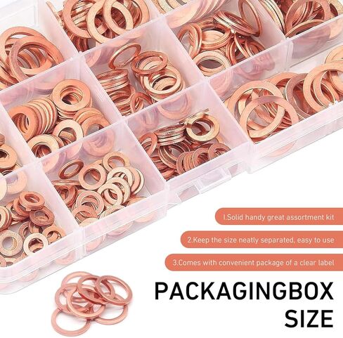 200PCS Copper Washers Assortment Kit, M5 M6 M8 M10 M12 M14 Metric Washers, Portable Access Flat O-Rings for Oil Plugs, Drain Plugs, Banjo Bolts (Gold) in Saudi Arabia