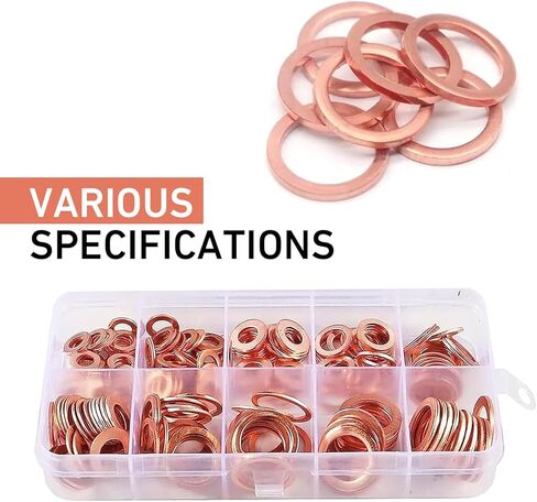 200PCS Copper Washers Assortment Kit, M5 M6 M8 M10 M12 M14 Metric Washers, Portable Access Flat O-Rings for Oil Plugs, Drain Plugs, Banjo Bolts (Gold) in Saudi Arabia