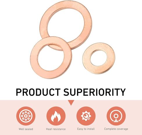 200PCS Copper Washers Assortment Kit, M5 M6 M8 M10 M12 M14 Metric Washers, Portable Access Flat O-Rings for Oil Plugs, Drain Plugs, Banjo Bolts (Gold) in Saudi Arabia