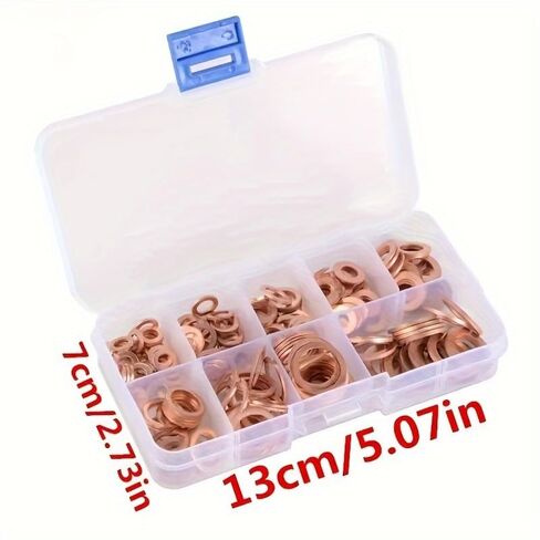 100PCS Copper Washer Sealing Gasket nut and Bolt Set Flat Ring Sealing Series kit with box/M5/M6//M8/M10/M12/M14 for Fuel Tank Plug, Copper in Saudi Arabia