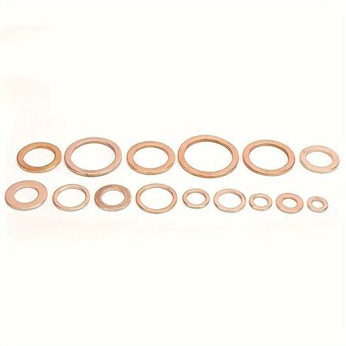 100PCS Copper Washer Sealing Gasket nut and Bolt Set Flat Ring Sealing Series kit with box/M5/M6//M8/M10/M12/M14 for Fuel Tank Plug, Copper in Saudi Arabia