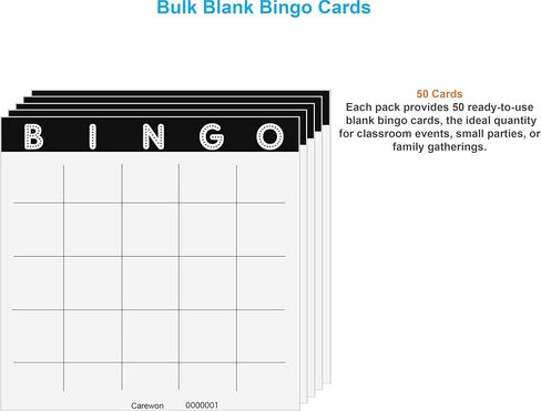 50 Blank Bingo Cards, 9" x 9", Large - Disposable Paper Bingo Sheets for Parties & Events in Saudi Arabia