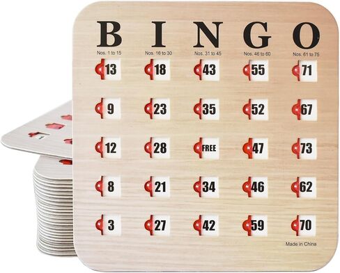 بطاقات Yuanhe Bingo مع نوافذ منزلقة - مجموعة بطاقات ألعاب Bingo للسفر قابلة لإعادة الاستخدام، 25 حزمة، حبيبات خشبية in Saudi Arabia