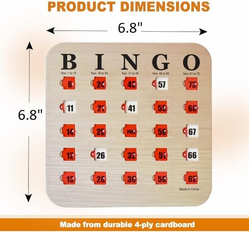 بطاقات Yuanhe Bingo مع نوافذ منزلقة - مجموعة بطاقات ألعاب Bingo للسفر قابلة لإعادة الاستخدام، 25 حزمة، حبيبات خشبية in Saudi Arabia