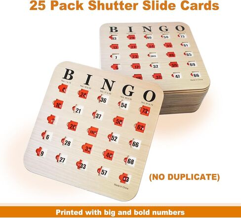 بطاقات Yuanhe Bingo مع نوافذ منزلقة - مجموعة بطاقات ألعاب Bingo للسفر قابلة لإعادة الاستخدام، 25 حزمة، حبيبات خشبية in Saudi Arabia