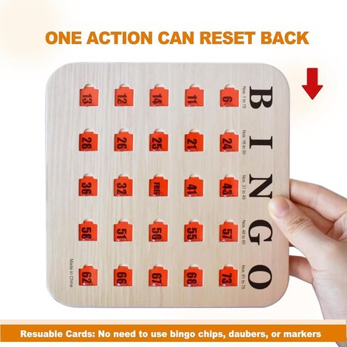 بطاقات Yuanhe Bingo مع نوافذ منزلقة - مجموعة بطاقات ألعاب Bingo للسفر قابلة لإعادة الاستخدام، 25 حزمة، حبيبات خشبية in Saudi Arabia