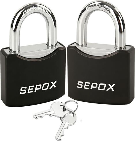 SEPOX® 2 Pack Padlocks with Keys Heavy Duty Outdoor Weatherproof Padlock Set 1 9/16 Inch Solid Steel Locks Keyed Alike for Gate Fence Toolbox Gym Locker Storage Shed, Black Coated with Same Key in Kuwait