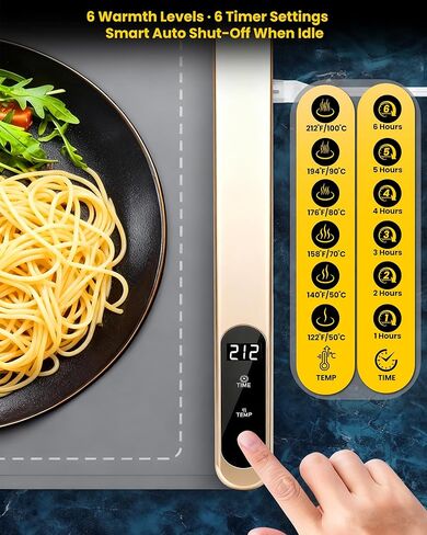 بساط تدفئة الطعام من الجرافين مقاس كبير جدًا 43 بوصة × 16 بوصة مع وسادة عازلة للسطح، صينية تدفئة كهربائية بقدرة 560 وات للبوفيه، جهاز تسخين الطعام للحفلات والتجمعات، 6 مستويات حرارة و6 مؤقت، رمادي ذهبي in Kuwait