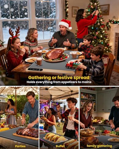 بساط تدفئة الطعام من الجرافين مقاس كبير جدًا 43 بوصة × 16 بوصة مع وسادة عازلة للسطح، صينية تدفئة كهربائية بقدرة 560 وات للبوفيه، جهاز تسخين الطعام للحفلات والتجمعات، 6 مستويات حرارة و6 مؤقت، رمادي ذهبي in Kuwait