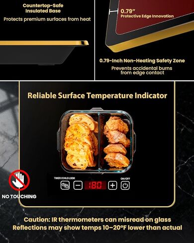 صينية تدفئة كهربائية XXXL مقاس 44 بوصة × 16 بوصة مع حقيبة تخزين، بساط تدفئة طعام بحجم قابل للتعديل، وحدات قابلة للتوسيع 5 في 1، سخان طعام للحفلات والبوفيه وتقديم الطعام والتجمع، درجة حرارة ومؤقت 8 مستويات، حافة ذهبية in Kuwait