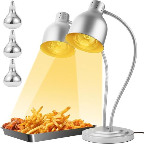 مصباح تسخين الطعام، مصباح تسخين بذراع مرن، لمبة 250 وات × تصنيف 3-5000 ساعة، سخانات الطعام التجارية للبوفيه، الحفلات، الوجبات السريعة، (فضي) in Kuwait
