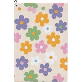 Cute Floral Golf Towel with Carabiner Clip 24"x16" Flower Ladies Golf Towels for Golf Bags Microfiber Waffle Golf Rag for Disc Balls Clubs Accessories for Women Men Girls in Saudi Arabia