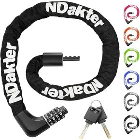 NDakter Bike Lock,Bike Chain Lock with 2 Ways to Unlock,4 Digit Combination Heavy Duty Anti-Theft Bicycle Lock with 2 Keys,3.2Ft High Security Scooter Locks for Ebike,Electric,Motorcycle,Door in Kuwait