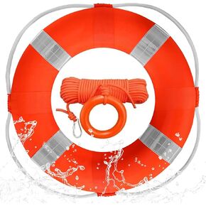 20 Inch Life Preserver Ring with Water Floating Lifesaving Rope 98.4FT Set, Swim Foam Buoy Swimming Pool Safety Throwing Ring Rope Rescue Lifeguard Wall Decoration in Kuwait