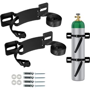 2PCS Gas Cylinder Wall Mounted Brackets, with 59 inches Safety Nylon Belt, Steel Propane Tank Holder, Heavy Duty Oxygen Nitrogen Tank Bracket for OTG Rv Water Softener - Black in Kuwait