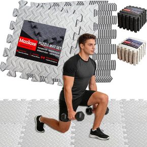 18 سجادة رياضية من البلاط لصالة الألعاب الرياضية المنزلية، بلاط أرضيات إسفنجي متشابك من مادة إي في إيه غير قابلة للانزلاق، 12.6 بوصة × 12.6 بوصة × 0.4 بوصة، 18 قدم مربع، سجادة تمرين ألغاز لغرفة لعب الأطفال، المرآب وأرضيات صالة الألعاب الرياضية المنزلية in Kuwait