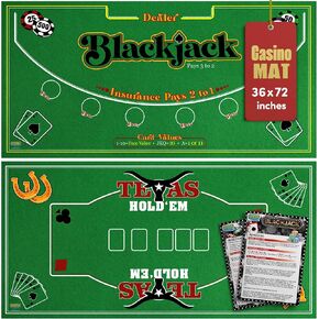 Gamie Double Sided Felt Casino Mat, 36" x 72" for Blackjack & Texas Hold’em Poker, 2-in-1 Texas Holdem Poker Mat & Blackjack Mat, Professional Grade Felt Poker Tabletop Mat with Instructions Booklet in Kuwait