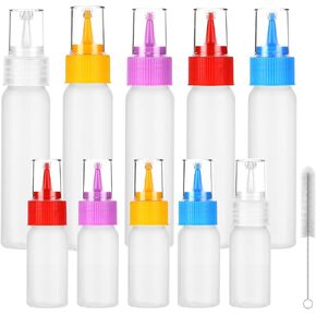 10 Pack Squeeze Bottles Kit with Cleaning Brush - 1oz & 2oz Food Cookie Decorating Supplies for Icing, Sauces, Crafts, Leakproof Design, 5 Colored Caps, Dishwasher Safe in Saudi Arabia