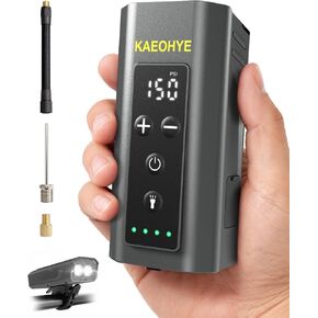 مضخة دراجة صغيرة مع مصباح أمامي للدراجة، مضخة هواء دراجة كهربائية محمولة بقوة 150 رطل لكل بوصة مربعة مع بريستا وشرايدر للطرق/MTB/الدراجة الإلكترونية، مقياس رقمي وإيقاف تلقائي in Kuwait