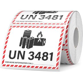 600 PCS UN 3481 Lithium lon Battery Labels 3.25 × 4.25 Inches Writable Waterproof Caution Warning Stickers Fragile Label for Transport Shipping in Kuwait