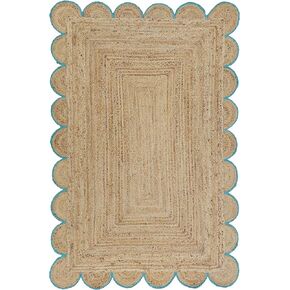 Boho Jute Area Rug for Home decore Rectangular Scalloped Vintage Jute Area Rug Carpet Off White 8' x 10' in Saudi Arabia