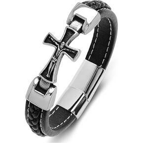 Cross Bracelet For Men, Cuff Bracelet Wristband Jewelry for Men 7.8" Stainless Steel Buckle Bangle in Kuwait