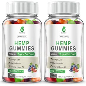 Hemp Gummies High Potency for Pain, Sleep, Anxiety - Hemp Gummy 100% Natural Organic Extra Strength with Pure Hеmp Oil Extract Vegan Bear Candy (2 Packs in Kuwait